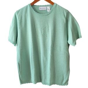 Alfred Dunner Short-Sleeve Knit Mint Green Cottage Sweater Women's Size Large